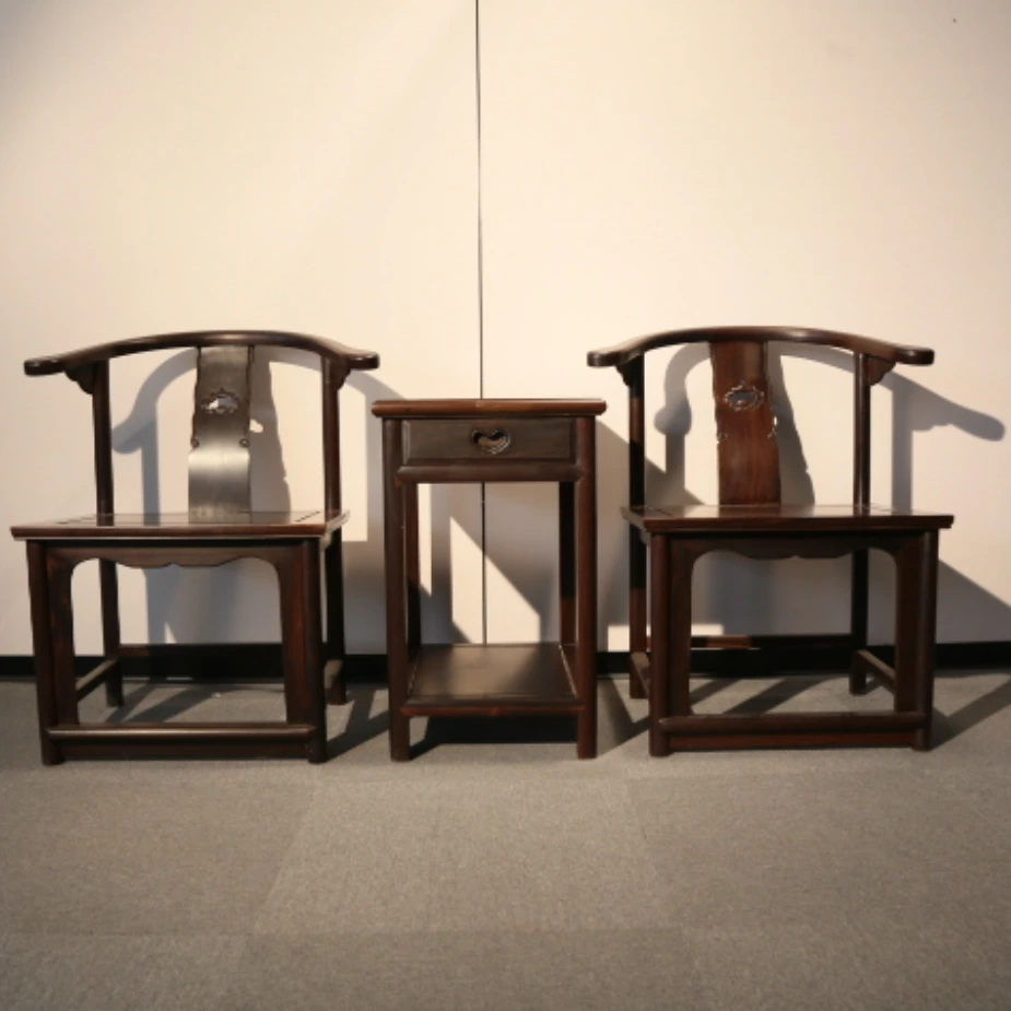 休闲桌椅三件套 椅子2把 高几1件 黑酸枝