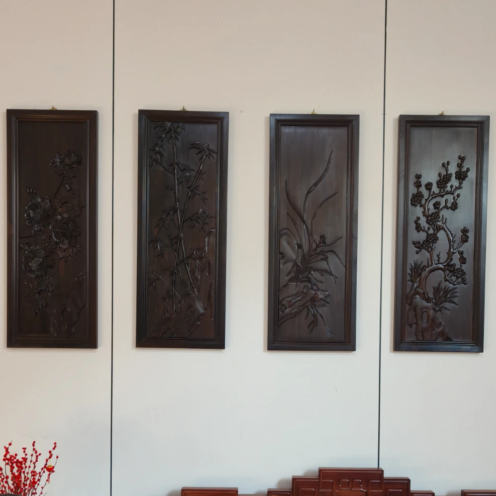 梅兰竹菊四季挂屏 黑酸枝