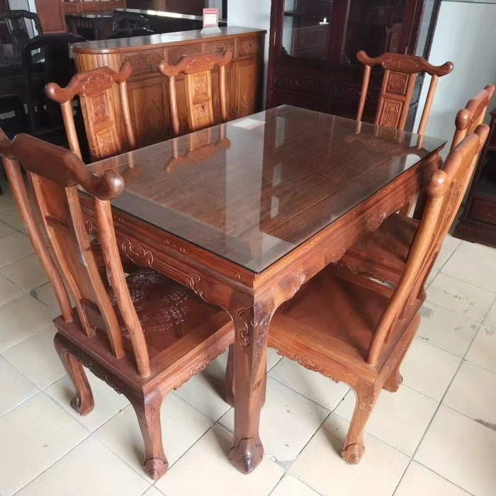 缅甸花梨铜钱餐台7件套